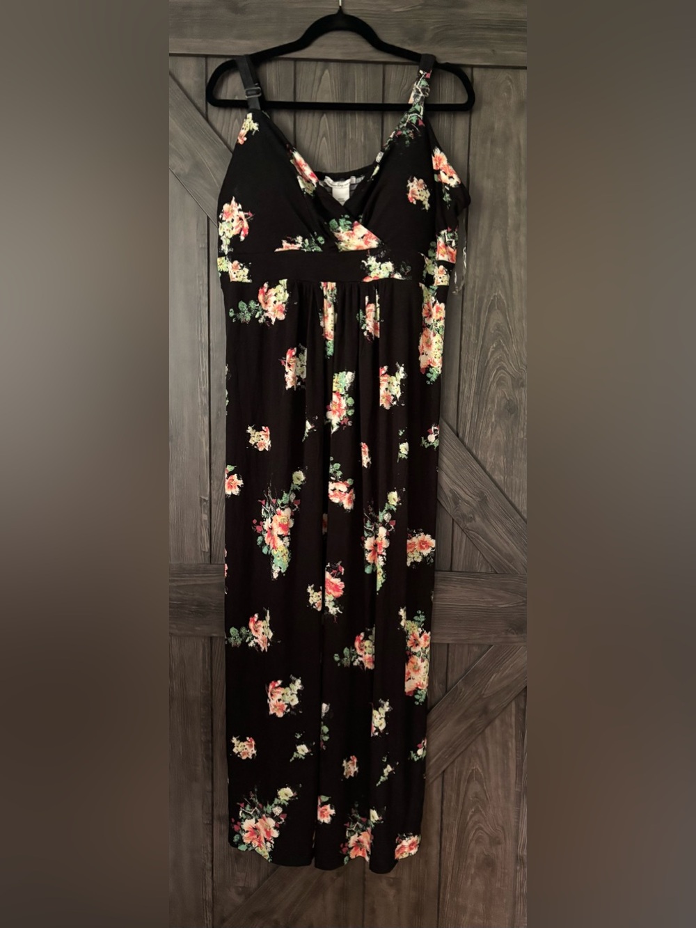 American Rag black floral maxi dress with faux wrap top, NWT, sz 2x